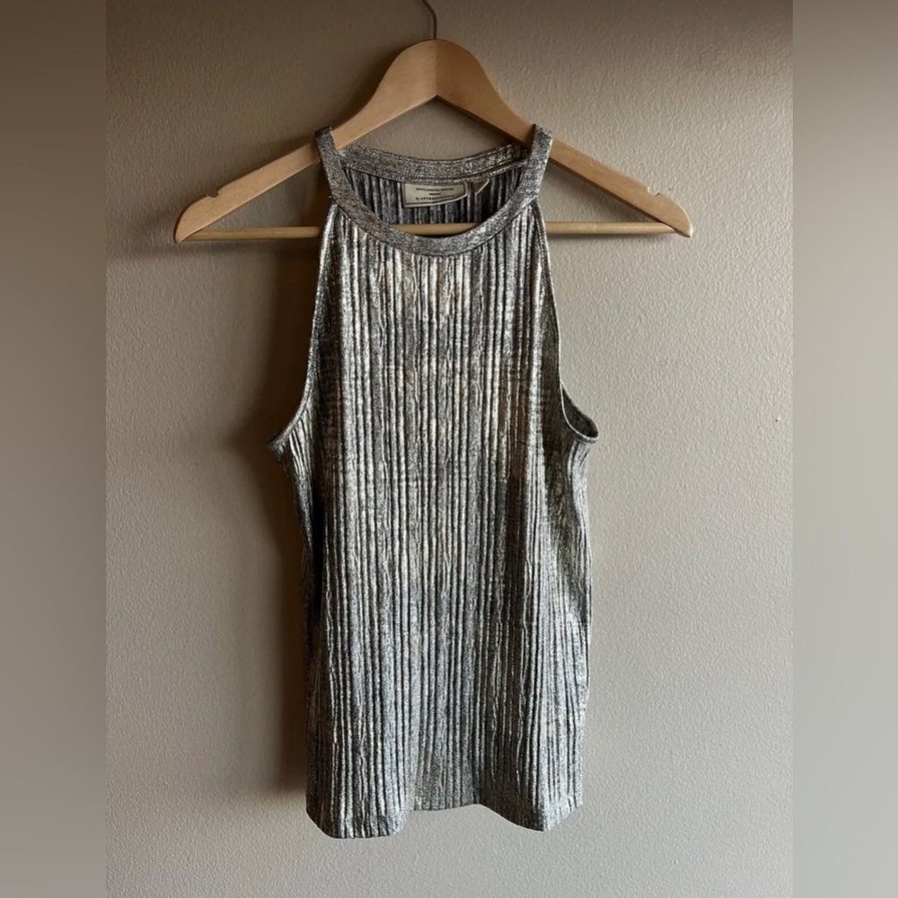 Anthropologie Moulinette Soeurs Shine On Metallic Gold High Neck Tank Size XS